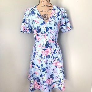 French Connection Floral Flippy Dress Blue